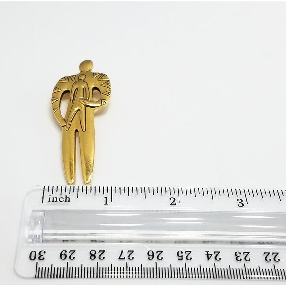 Vintage Laurel Burch Tribal Spirit Person & Child Brooch, Gold Plated - Picture 6 of 10